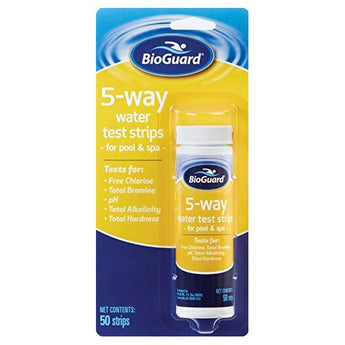 BioGuard 5-in-1 Pool Test Strips, 50 Strips, Quick & Easy Testing for Crystal Clear Water: Bromine, Chlorine, pH, Alkalinity, & Hardness