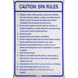 Pentair Spa Rules(Nc) Sign R234200